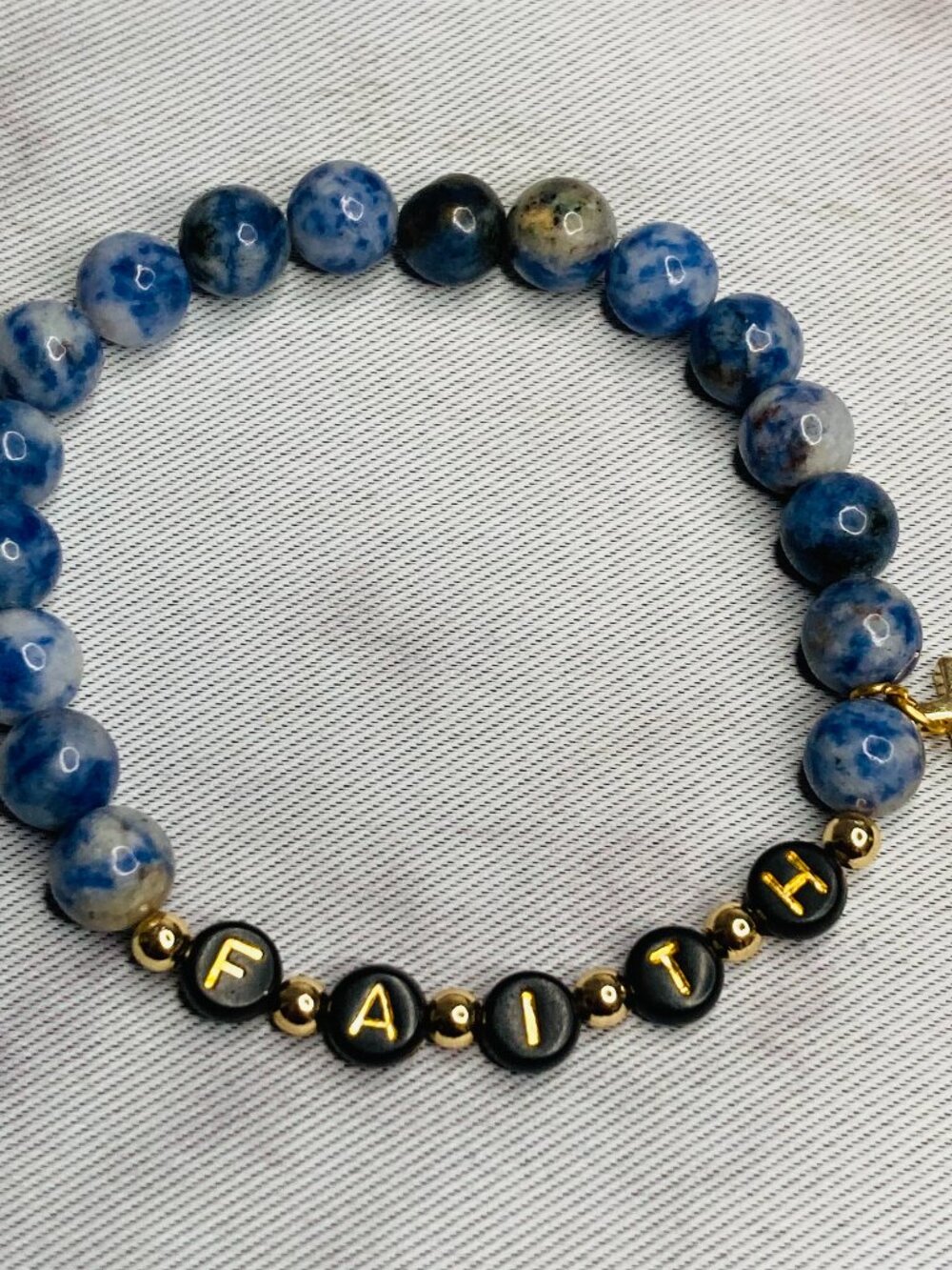 Divine Truth – Sodalite Bracelet with 18K Gold Faith Cross